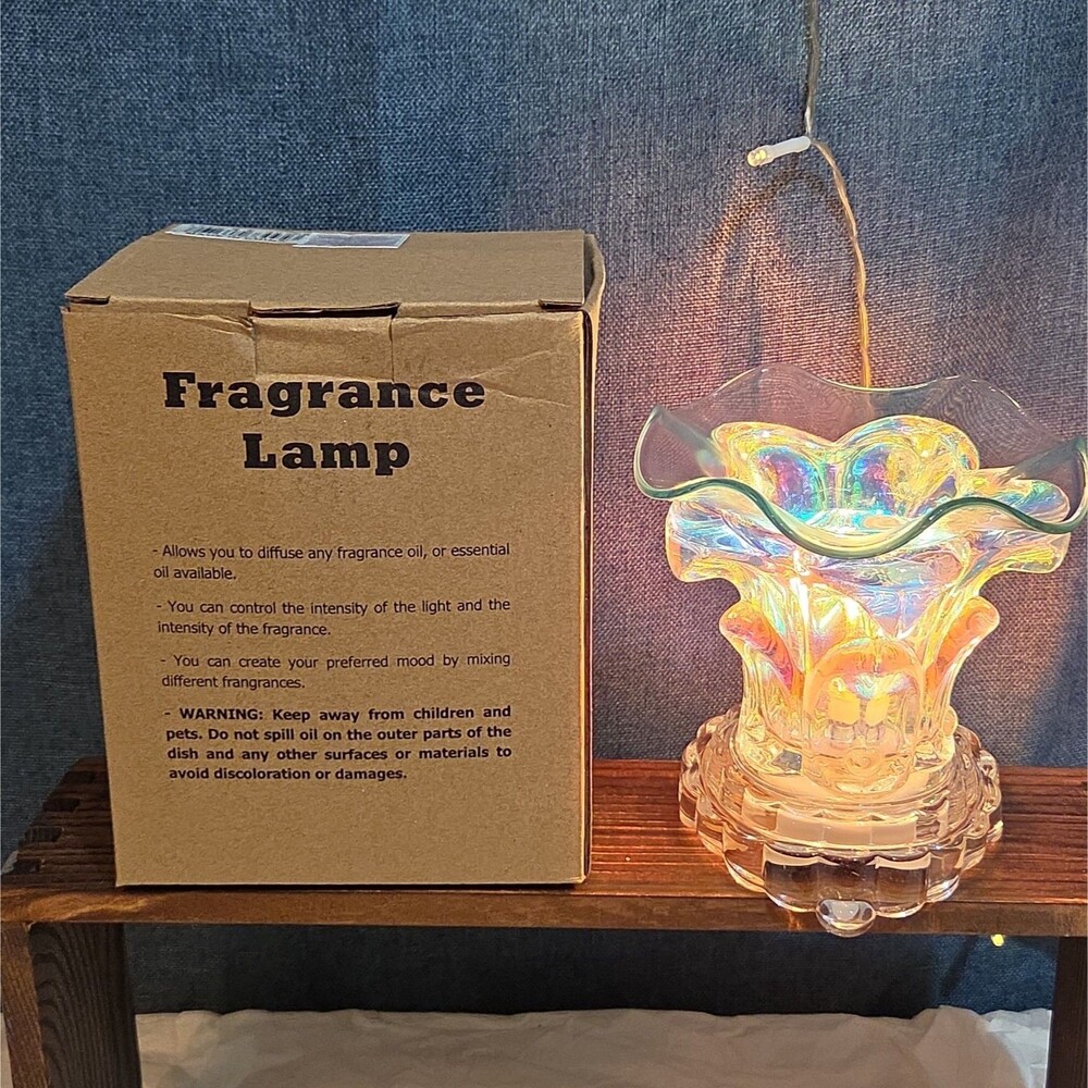 Iridescent Glass Hibiscus Electric Wax Warmer Fragrance Lamp - Picture 8 of 16